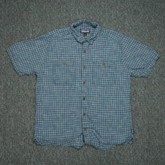 Patagonia Other - Patagonia Shirt Mens Medium Blue Back Step Plaid Short Sleeve Lightweight Hemp